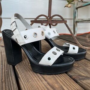Charles David White and Black Platform Heels